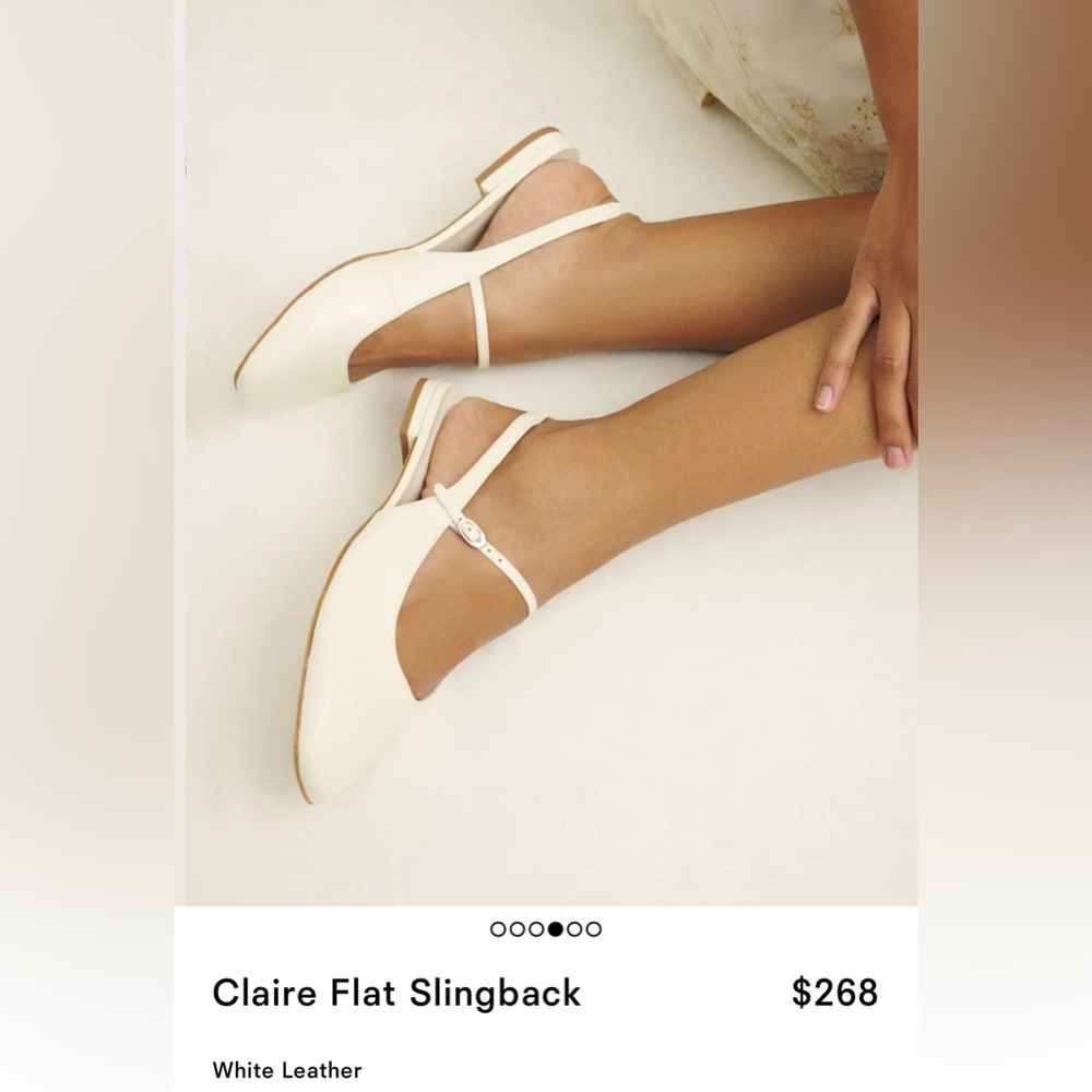 New Reformation Claire Flat Slingback (White Leather; Size 8)